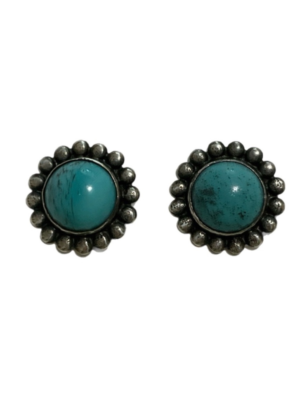 Earrings - Turquoise Cabochon Set in Silver Mounting - Vintage Screw Back